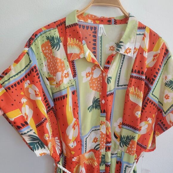 Live 4 Truth Parrot Print Maxi Dress Full Button Front NEW Tropical Vacation‎ - Picture 3 of 9